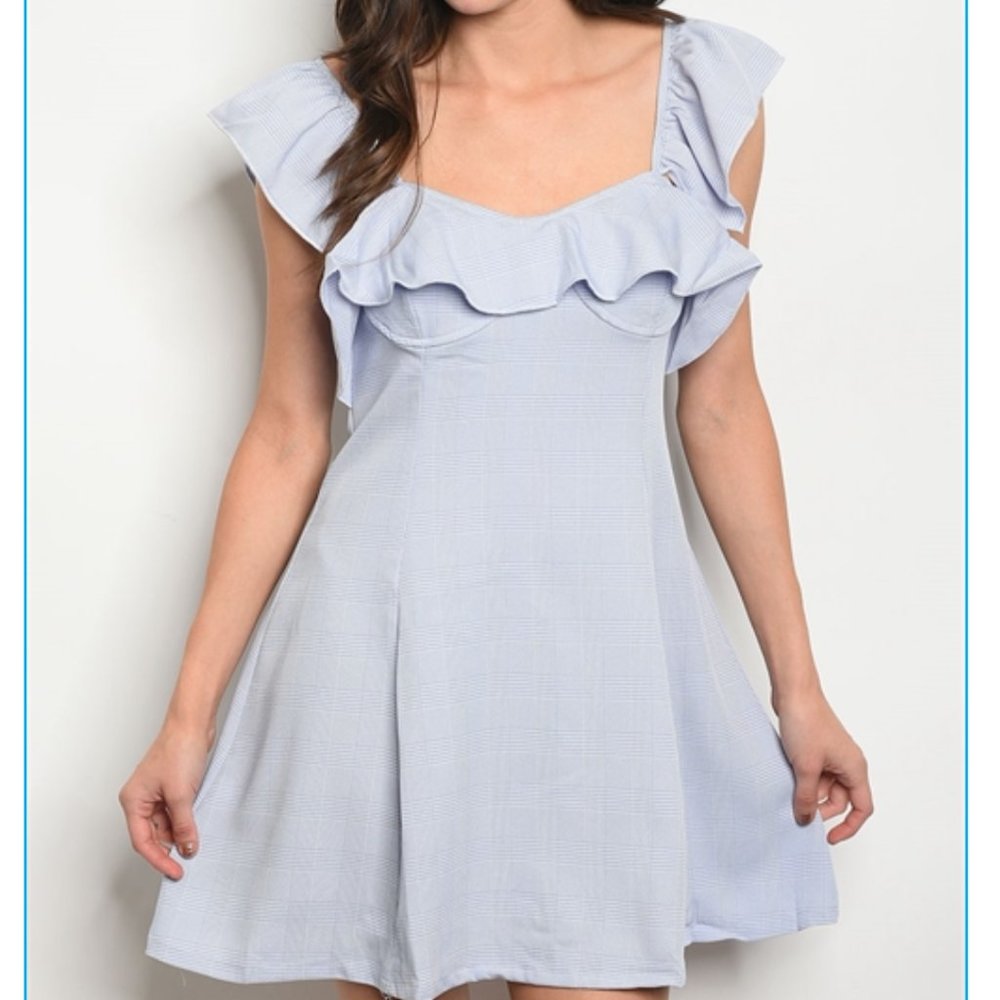 Blue & Ivory Checkered Mini Dress Sizes S M L - Picture 1 of 6